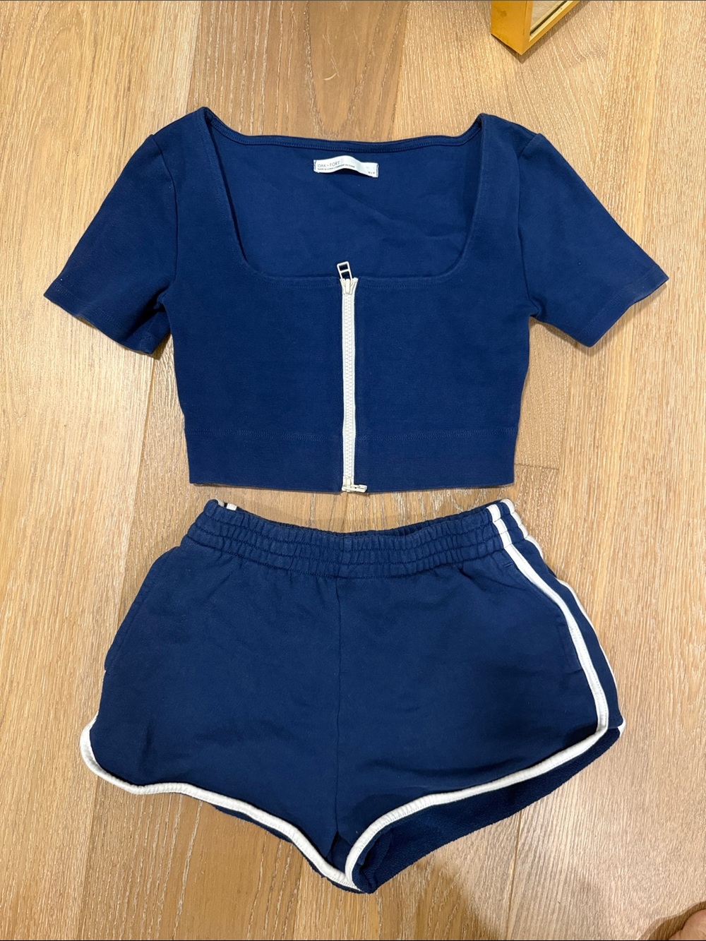 Set! OAK + FORT Navy Stretch Crop Top + shorts